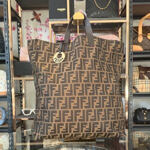 Fendi Brown and Black Zucca Monogram Tote with Charm